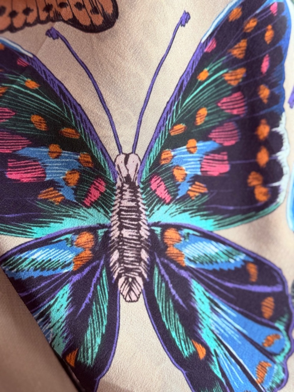 Vintage ECHO 100% Silk Square Scarf – Vibrant Butterfly Print - Picture 10 of 16